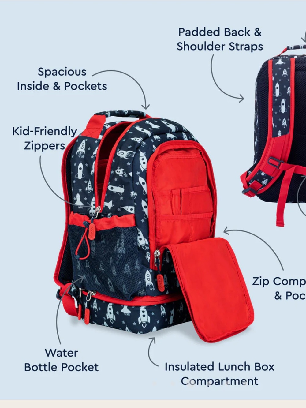 Bentgo Kids Space Rockets Backpack - Picture 2 of 9